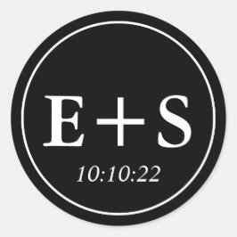 Monogram | Zwart en wit huwelijksenvelopezegel Ronde Sticker