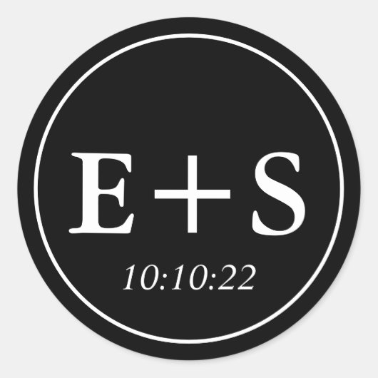 Monogram | Zwart en wit huwelijksenvelopezegel Ronde Sticker (Voorkant)