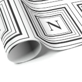 Monogram Zwart en Wit Klassiek Vierkant Cadeaupapier (Rol Hoek)