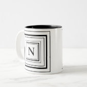 Monogram Zwart en Wit Klassiek Vierkant Monogram Tweekleurige Koffiemok (Voorkant links)