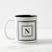 Monogram Zwart en Wit Klassiek Vierkant Monogram Tweekleurige Koffiemok (Links)