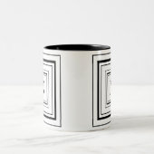 Monogram Zwart en Wit Klassiek Vierkant Monogram Tweekleurige Koffiemok (Center)