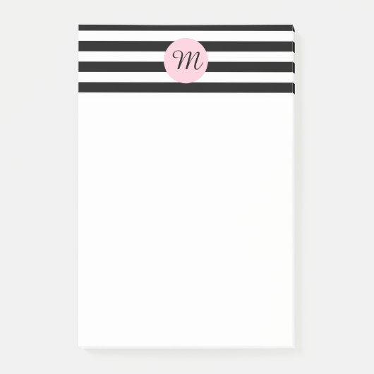 Monogram zwart en wit met roze strips post-it® notes (Voorkant)