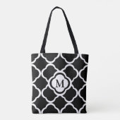 Monogram zwart en wit Quatrefoil patroon Tote Bag (Achterkant)