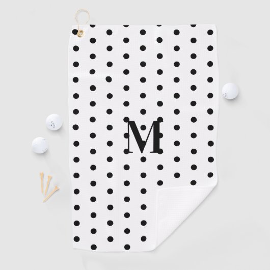 Monogram Zwart en Wit Stippenpatroon Golfhanddoek (Insitu)