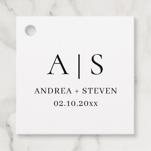 Monogram Zwart en Wit Trouwfeest  Bedankjes Labels (Voorkant)