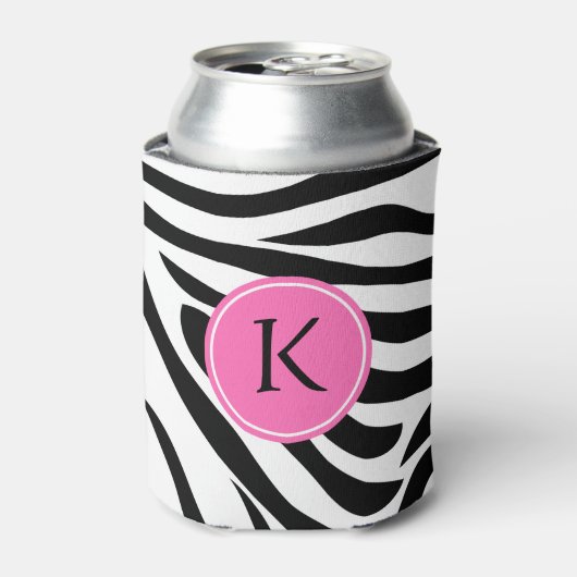 Monogram zwart en wit Zebra met warmroze Blikjeskoeler (Blikje Voorkant)