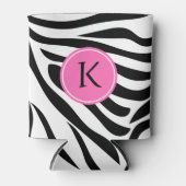 Monogram zwart en wit Zebra met warmroze Blikjeskoeler (Voorkant)