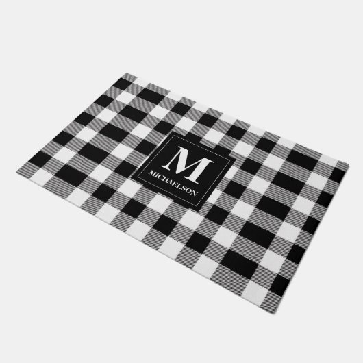 Monogram zwart en witte buffels deurmat (Schuin)