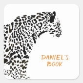Monogram zwart en witte Jaguar Bladplaat Vierkante Sticker (Voorkant)