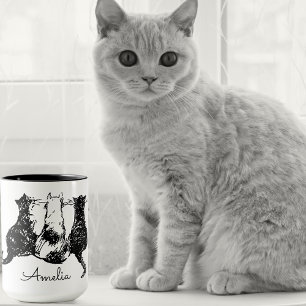 Monogram Zwart en Witte Kat Kopje Mok