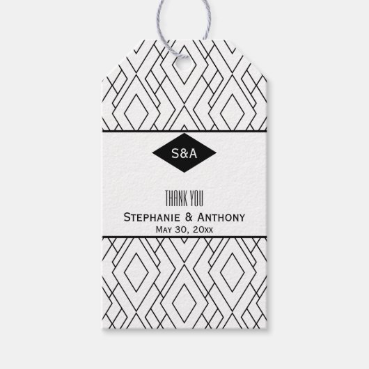 Monogram zwart en witte kunst Deco Dank u Cadeaulabel (Voorkant)