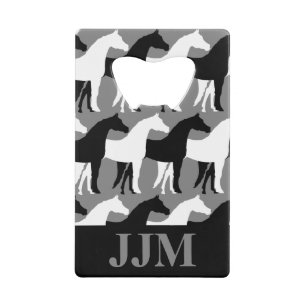 Monogram Zwart en Witte Paarden Middelgrijs Creditkaart Flessenopener