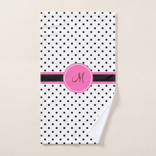 Monogram zwart en witte poka dot met warmroze bad handdoek (Handdoek)