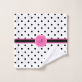 Monogram zwart en witte poka dot met warmroze bad handdoek (Wasdoekje)