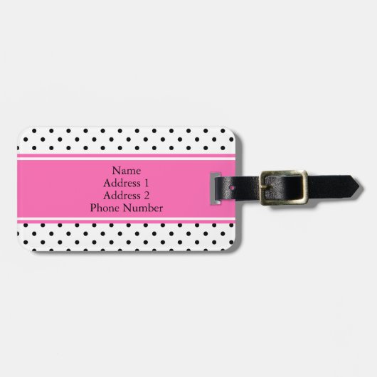 Monogram zwart en witte poka dot met warmroze bagagelabel (Voorkant horizontaal)