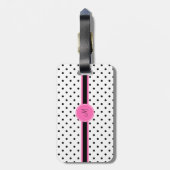Monogram zwart en witte poka dot met warmroze bagagelabel (Achterkant verticaal)