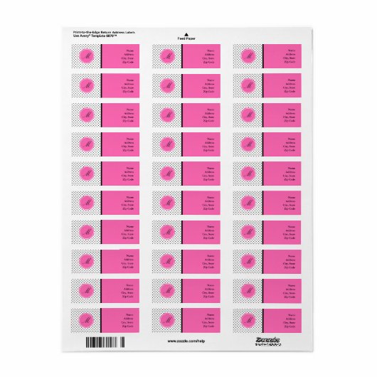 Monogram zwart en witte poka dot met warmroze etiket (Full Sheet)