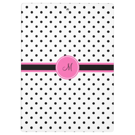 Monogram zwart en witte poka dot met warmroze klembord (Achterkant)