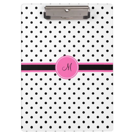 Monogram zwart en witte poka dot met warmroze klembord (Voorkant)