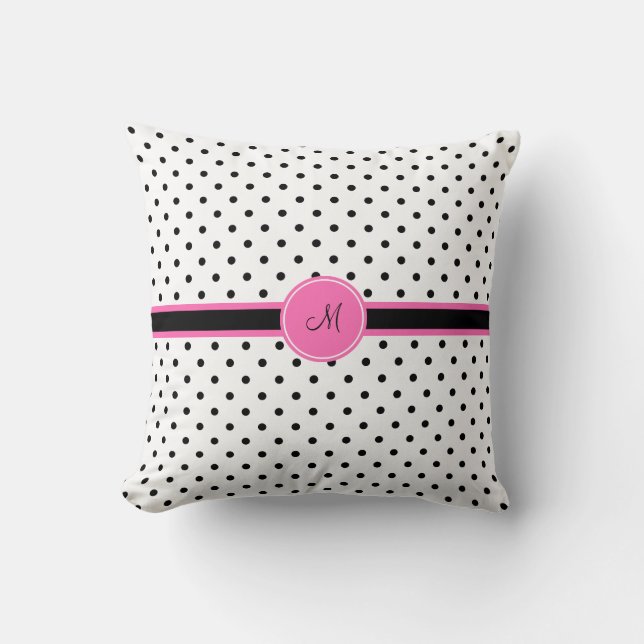 Monogram zwart en witte poka dot met warmroze kussen (Voorkant)