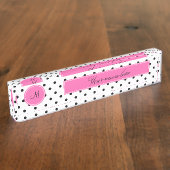 Monogram zwart en witte poka dot met warmroze naambordje (Zijkant)