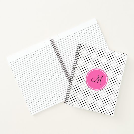 Monogram zwart en witte poka dot met warmroze notitieboek (Binnen)