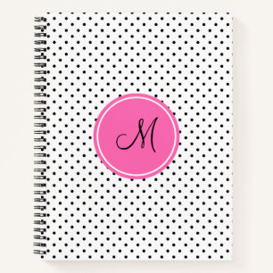 Monogram zwart en witte poka dot met warmroze notitieboek