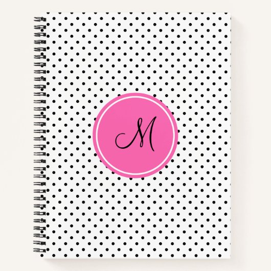 Monogram zwart en witte poka dot met warmroze notitieboek (Voorkant)