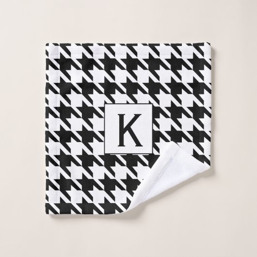 Monogram zwart en witte schroefdraad bad handdoek (Wasdoekje)
