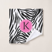 Monogram zwart en witte Zebra Druk met Hot Pink Bad Handdoek (Wasdoekje)