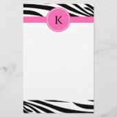 Monogram zwart en witte Zebra Druk met Hot Pink Briefpapier (Voorkant)