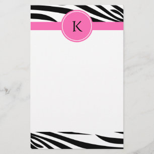 Monogram zwart en witte Zebra Druk met Hot Pink Briefpapier