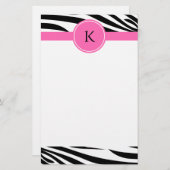 Monogram zwart en witte Zebra Druk met Hot Pink Briefpapier (Voorkant / Achterkant)