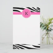 Monogram zwart en witte Zebra Druk met Hot Pink Briefpapier (Staand voorkant)
