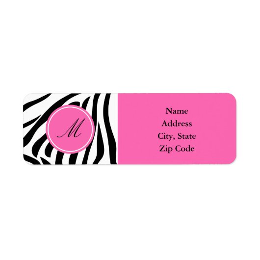 Monogram zwart en witte Zebra Druk met Hot Pink Etiket (Voorkant)