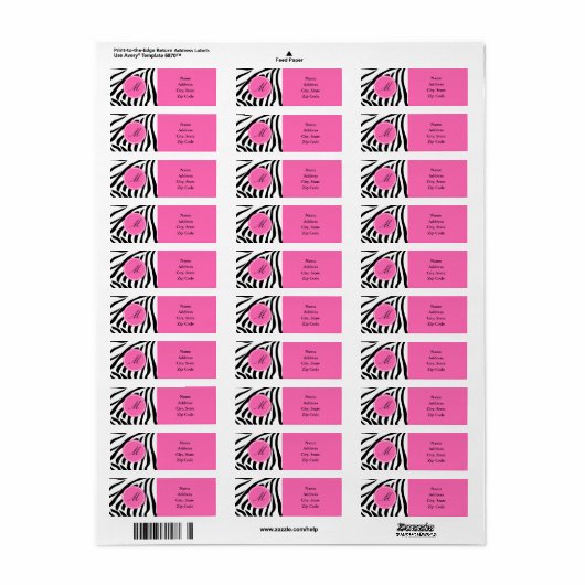 Monogram zwart en witte Zebra Druk met Hot Pink Etiket (Full Sheet)
