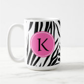 Monogram zwart en witte Zebra Druk met Hot Pink Koffiemok (Links)