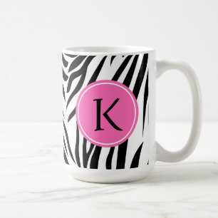 Monogram zwart en witte Zebra Druk met Hot Pink Koffiemok