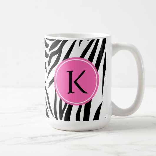 Monogram zwart en witte Zebra Druk met Hot Pink Koffiemok (Rechts)