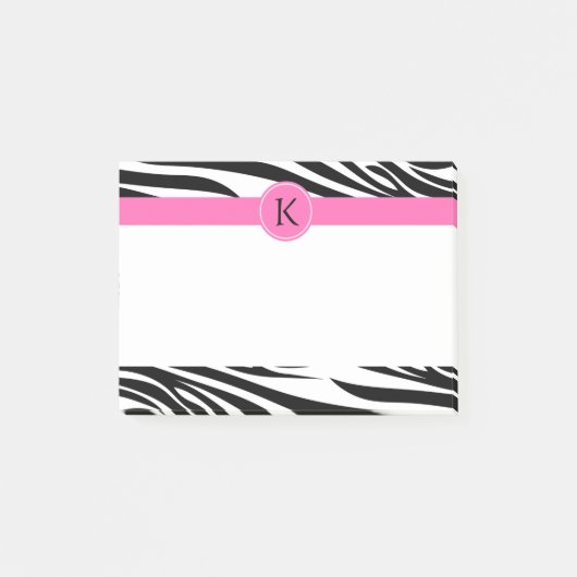Monogram zwart en witte Zebra Druk met Hot Pink Post-it® Notes (Voorkant)