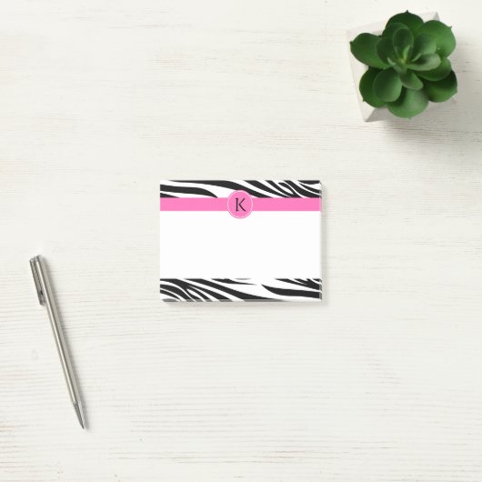 Monogram zwart en witte Zebra Druk met Hot Pink Post-it® Notes (Kantoor)