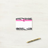 Monogram zwart en witte Zebra Druk met Hot Pink Post-it® Notes (Op bureau)