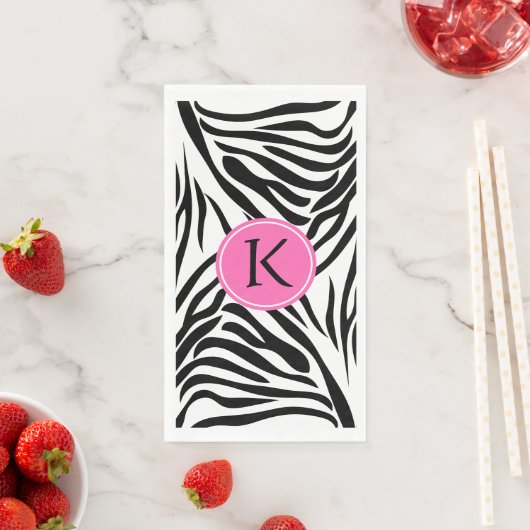 Monogram zwart en witte Zebra Druk met Hot Pink Servet (Insitu)