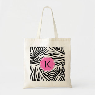 Monogram zwart en witte Zebra Druk met Hot Pink Tote Bag