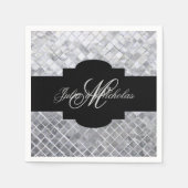 Monogram zwart en zilver 25e Jubileum Napkins Servetten (Voorkant)