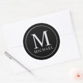 Monogram zwart en zilver Elegant Ronde Sticker (Envelop)