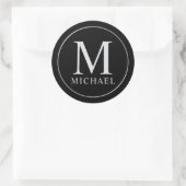 Monogram zwart en zilver Elegant Ronde Sticker (Tas)