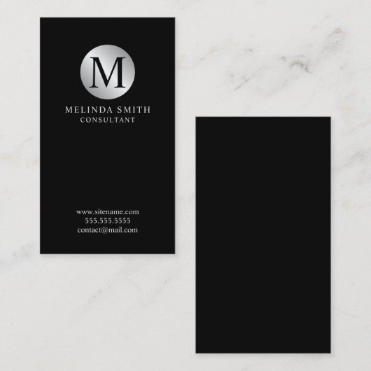 Monogram zwart en zilver Elegant Visitekaartje (Voorkant / Achterkant)