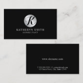 Monogram zwart en zilver Elegant Visitekaartje (Voorkant / Achterkant)